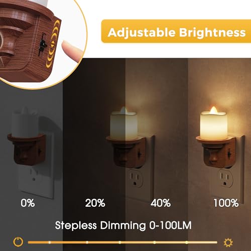 Image of L LOHAS LED Night Light, 2 Pack Flameless Candle Night Light Plug in | Dusk to Dawn Sensor, 0-100LM Dimmable Nightlight, 3000K Soft White, Vintage Decorative Night Lights for Hallway Bathroom