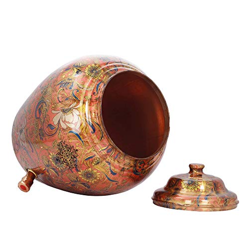 Image of Indian Art Villa Printed Flower Design Copper Water Dispenser Pot Matka, Storage, Home Kitchen Garden, 6 LTR
