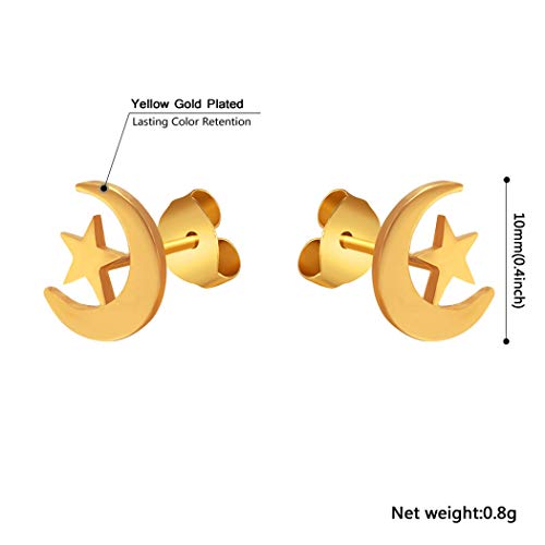 Crescent Moon Star Stud Earrings Women Gift Celestial Jewelry Muslim Islamic 18K Gold Plated Stainless Steel Earrings #TOP4