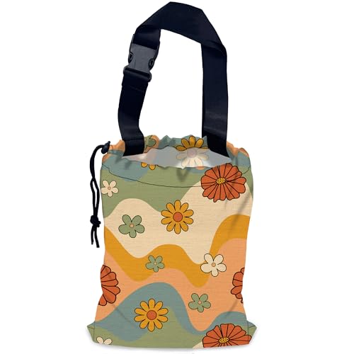 Image of Groovy Floral Waves Car Garbage Bag,Waterproof Small Car Trash Bag Hanging Back of Seat,Drawstring Hanging Car Trash Bag with Adjustable Buckle for Car Accessories