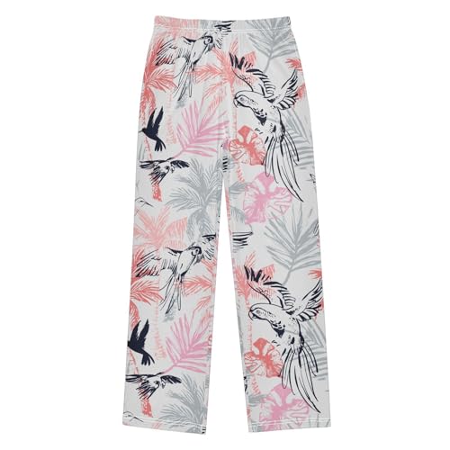 visesunny Boys' Pants Tropical Leaf Parrot Soft Long Bottoms Elastic Waist Trousers Sweatpants with Pockets L
