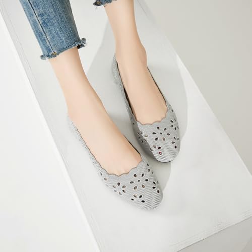 Image of BABUDOG Mesh Ballet Flats Shoes for Women,Womens Flats Dressy Comfortable,Women's Dress Shoes with Flower Eyelets,Slip on Casual Walking Flats