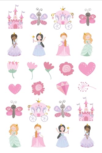 Folat 27499 Decoração de aniversário de princesa rosa - tatuagens - Pretty Princess - 6 peças - tatuagens caveira princesa chapéu acessórios princesa festa