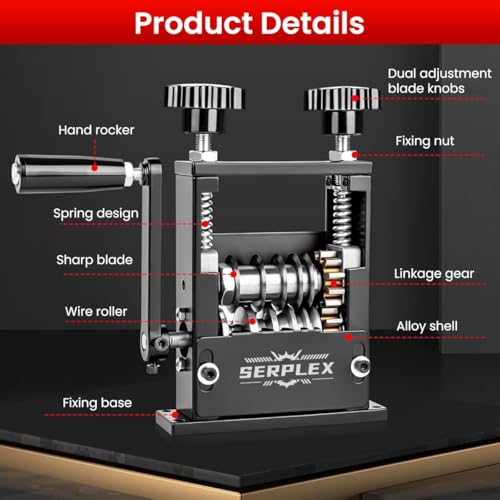 Image of Serplex 6 in 1 Cable Stripping Machine with Hand Crank Manual or Drill Operated Wire Stripping Tool, 5 Channel Wire Stripper for 1-17mm Diameter Cable, Bench Mounted Adjustable Cable Stripping Device
