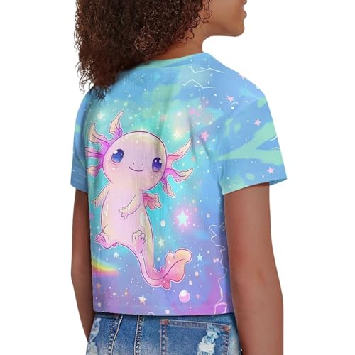 Image of Girls Summer Crop Top Outfits Short Sleeve T Shirts Kids Cute Clothes Tees Blouse