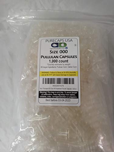 PurecapsUSA - 1,000 Size 000 Separated Clear Empty Vegetarian Pullulan Capsules