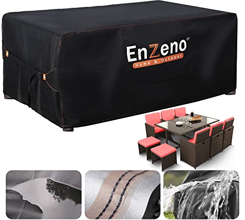 Enzeno Gartenmöbel-Abdeckungen, Terrassenmöbel-Abdeckungen, wasserdicht, winddicht, 420D Oxford-Gewebe, für den Außenbereich, würfelförmig, rechteckig(170 x 94 x 70, schwarz)