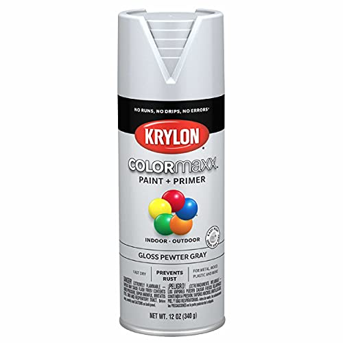 Image of Krylon K05531007 COLORmaxx Spray Paint and Primer for Indoor /Outdoor Use, Gloss Pewter Gray, 12 Ounce (Pack of 1)