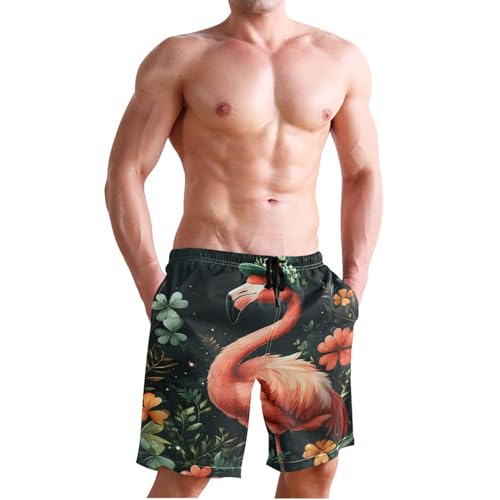 Men’s Swim Trunks Pink Flamingo Green Hat Beach Board Shorts Swimming Short Pants Running Sports Surffing Shorts4