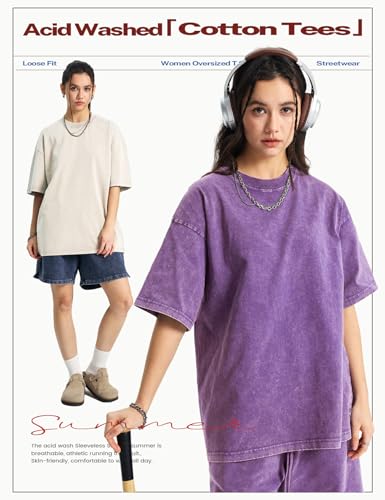 Arssm Women's Oversized T-Shirts Cotton Acid Wash Boyfriend Tee Shirt Loose Fit Vintage T-Shirts - Image 6