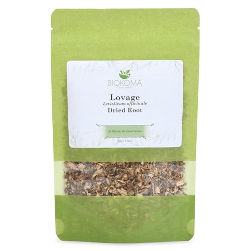 Biokoma Lovage Dried Root 50g (1.76oz) in Resealable Moisture Proof Pouch - Herbal Tea, No Additives, No Preservatives, Kosher