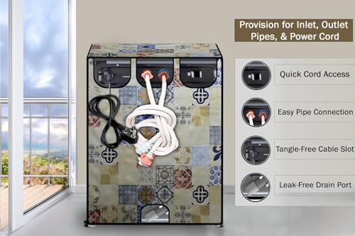Image of Stylista Waterproof Front Load Washing Machine Cover Compatible for Haier 8 kg, Mosaic Pattern Yellow