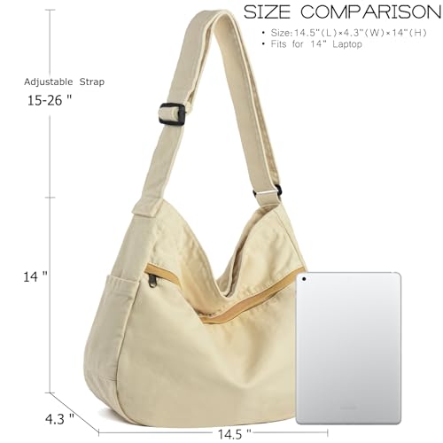 Image of Canvas Hobo Crossbody Shoulder Tote Bag for Women and Men Large Purse Messenger Bag Travel Work Shopping