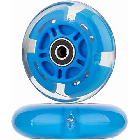 WHEELCOME 2-Pack 80mm Light Up Scooter Wheels LED Flash Flashing 3-Wheeled Kick Scooter Rear Wheel Replacement with Bearings ABEC-9 for Foldable Micro Scooters of Kids Toddlers Boys Girls (Blue) Cover