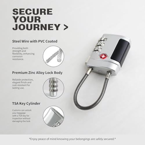 Image of ARVOX Set of 2 Metal Cable TSA Locks for Luggage, Number Lock for Bag 4 Digit Small Locks for Luggage TSA Lock Combination Password Locks for Travel (2, Metal TSA Cable)