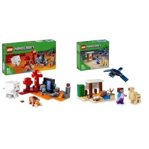 LEGO Minecraft La Emboscada en el Portal del Nether, Juguete de Construcción & Minecraft La Expedición de Steve al Desierto, Juguete de Construcción del Videojuego