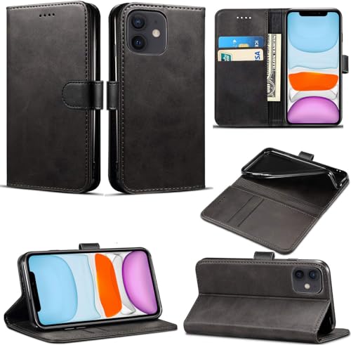 Image of EKAM Case Compatible With iPhone 11 PU Leather Wallet Book Flip Folio Stand View Cover Magnetic Closure with Card Slots for iPhone 11 [6.1 Inch] (Black)