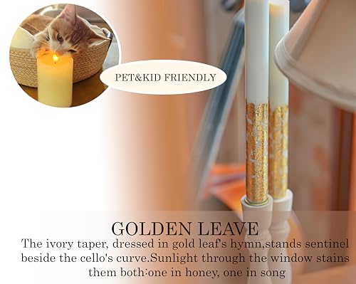 Image of Flameless Taper Candles Flickering with Remote and Timer, 3D Moving Flame Taper Candle Battery Operated to 400 Hours, 9 Inch Window Candles, (Gold Leaf)