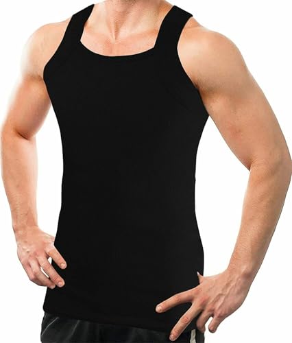 2 Packs Men's G-Unit Style Cotton Tank Tops Square Cut Muscle Rib A-Shirts3
