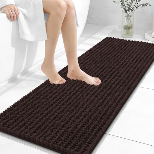 Image of OLANLY Long Bathroom Rugs Runner 47x17, Thick Soft and Absorbent Chenille Bath Mat, Non-Slip, Machine Washable Quick Dry Bath Rugs for Tub Shower Floor, Home Decor Accessories, Brown