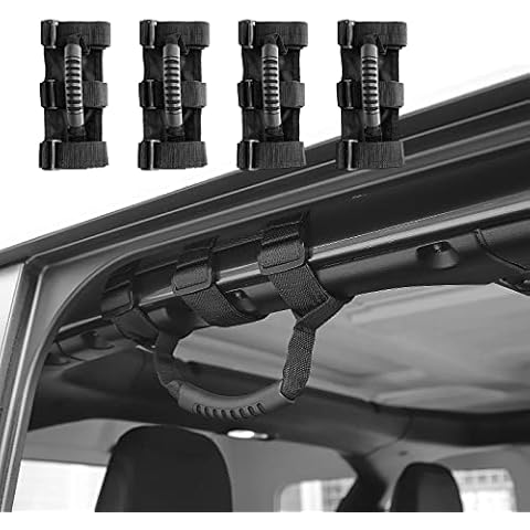 JeCar Roll Bar Grab Handles Grip Handle for Jeep Wrangler CJ YJ TJ JK JK JL JLU JT Sports Sahara Freedom Rubicon & Unlimited 1955-2020 4Pcs (Black) Cover