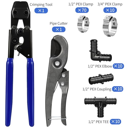 PEX Cinch Clamp Tool Kit, Including 30pcs 1/2\" PPSU PEX Fittings, 70pcs 1/2\" PEX Cinch Clamps, 10pcs 3/4\" PEX Cinch Clamps, 1pcs PEX Pipe Clamp Cinch Tool and 1pcs Pipe Cutter - Thumbnail 2