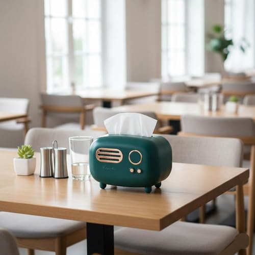 Image of INKULTURE Vintage Retro Tissue Box Holder for Home Kitchen Dining Table & Paper, Living Room, Bedroom & Desktop Tissue Storage Organizer (DarkGreen, Model No. 01)