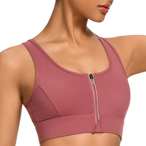 WOWENY Sujetador Deportivo Mujer Alto Impacto Running, con Cremallera Frontal Sujetadores Mujer extraíble Acolchado Pad Cover