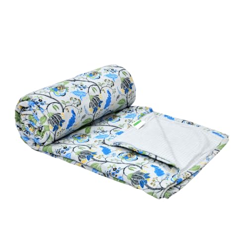 Image of Home Ecstasy 100% Cotton Mulmul Reversible Dohar for Single Bed 210 GSM (56 x 88 inches), Blue