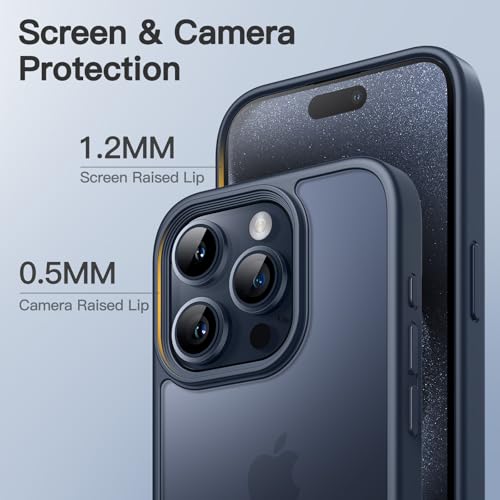 Image of JETech Matte Cover Case for iPhone 15 Pro Max 6.7-Inch, Shockproof Military Grade Drop Protection, Frosted Translucent Back Phone Cover, Anti-Fingerprint (Storm Blue)