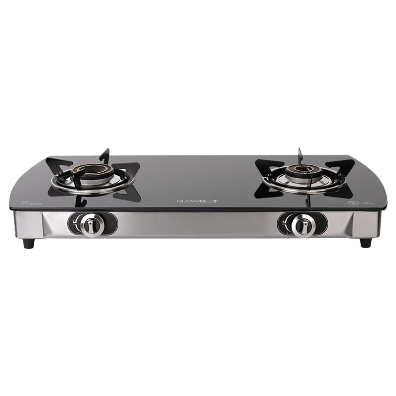 Heavy Brass Burner 2 Burner Manual Gas Stove - Toughened Glass Cook Top - ISI certified-Stainless Steel Frame - 2 Year Warranty By Blowhot on Burner, Gas stove Valve and Glass