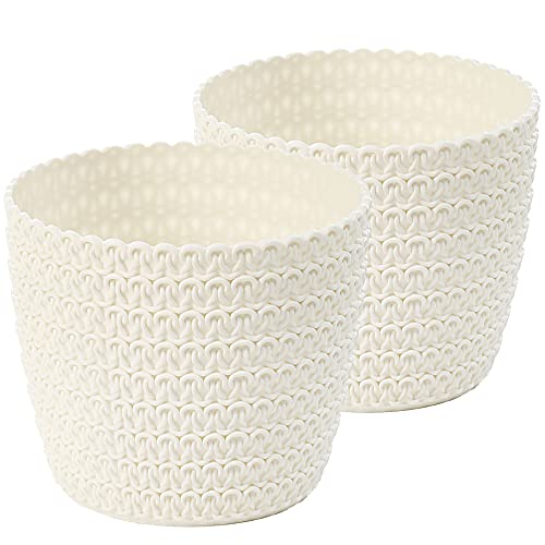 Tymar Blumentopf, 2er-Pack, runde Form, Übertopf, Häkeloptik (Creme, ø 26cm)