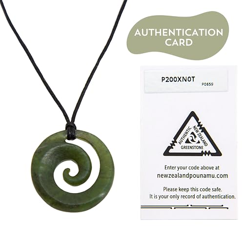 Ina & Co 100% NZ Jade Necklace for Men and Women, Hand Carved Maori Necklace Jade Pendant for Men With Black Adjustable Cord, NZ Pounamu Green Stone Closed Koru4