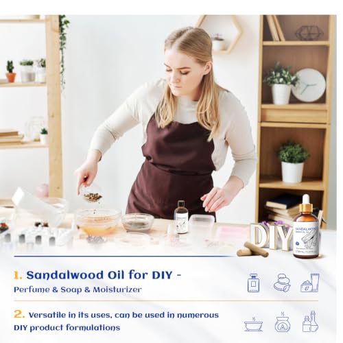 Image of HIQILI Sandalwood Essential Oils for Skin, Diffuser & Candle Soap Making | Versatile for Perfume, Hair Care & Room, Moisturizes, Deodorizes Laundry - 30ml / 1.01 fl oz