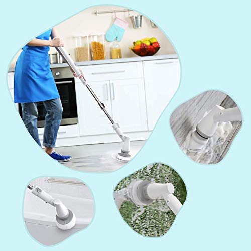 Homitt Electric Spin Scrubber Built-in LG Battery, Cordless Tile and Tub Scrubber, Power Scrubber Brush with 3 Replacement Brush Heads, 1 Adjustable Handle for Shower, Bathroom, Floor, Grout, Kitchen