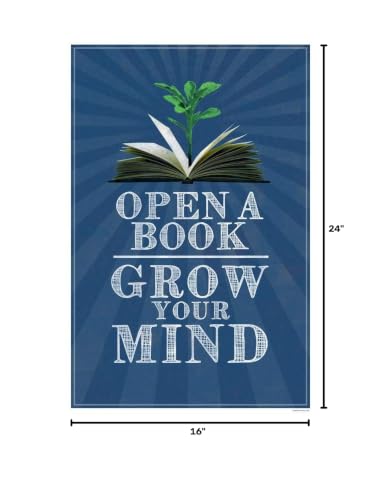 Image of Library Posters Open A Book Grow Your Mind Literature Poster Classroom Elementary Literature School Cool Wall Art Print 16x24