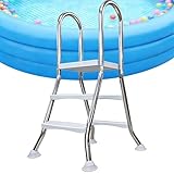 Escalera de piscina de acero resistente con escalones antideslizantes y...