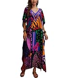 Lziizl Kaftan Dresses for Women Plus Size Bathing Suit Cover up Batwing Sleeve Caftan Maxi Beach Dress