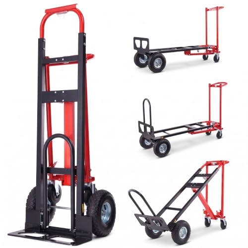 Image of 4-in-1 Convertible Hand Truck Dolly, 1000 LBS Heavy Duty Steel Moving Cart, Multi-Position Folding Utility Cart for Warehouse, Industrial and Home Moving, Red