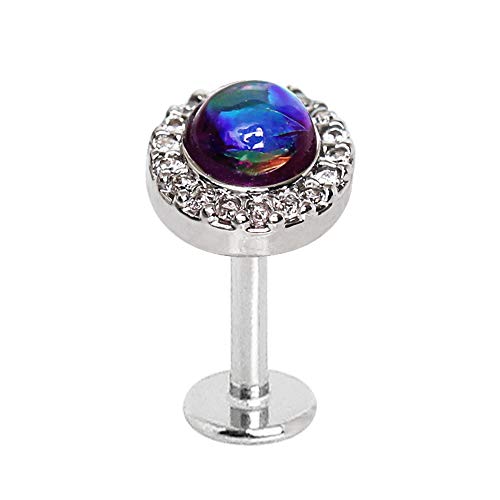 Amelia Fashion 16 Gauge Rainbow Lux Dome Opal & CZ Labret Stud 316L Stainless Steel (Rainbow Opal)