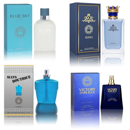Cologne for Men Set (100ml x 4PCS Variety Pack), VDBlue, bluesky4m, King4m, SeanB4m, Long Lasting Perfume for Men All Day Use
