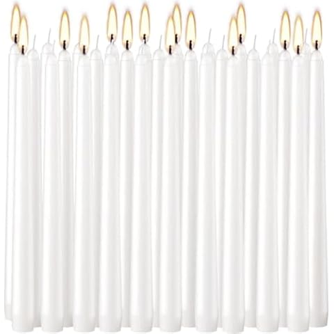 30 Pack Tall Taper Candles - 10 Inch White Dripless, Unscented Dinner Candle Cover