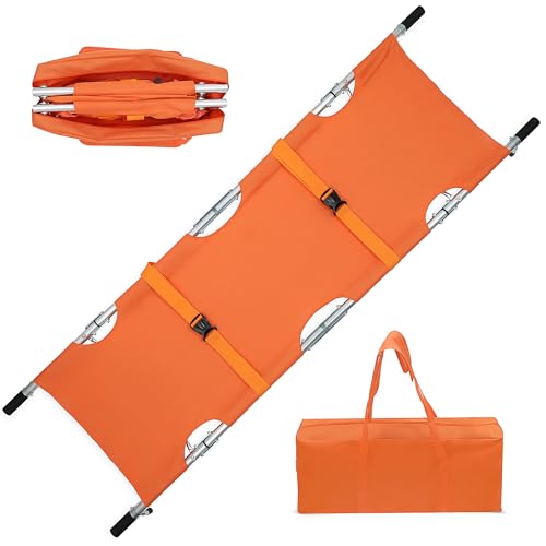 Primacare FS-3205 Foldable Emergency Medical Stretcher Portable Patient Transport with Carry Bag Backpack Straps Heavy Duty Handles & Rubber Feet Lightweight & Durable
