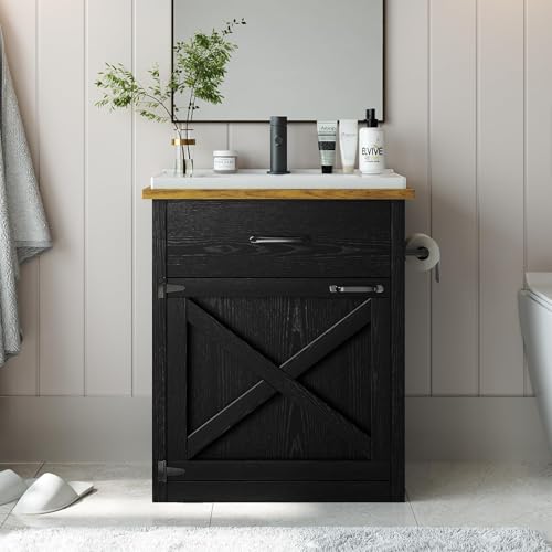 4ever2buy 24" Bathroom Vanity with Sink, Farmhouse Bathroom Vanity Cabinet