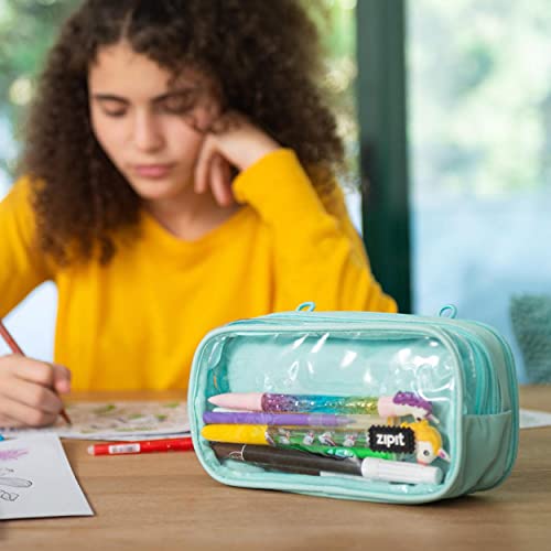 Image of ZIPIT Half & Half Pencil Case, 3 Compartment Zipper Pouch for School, Stationery Bag for Teen Girls Boys and Adults, Mint