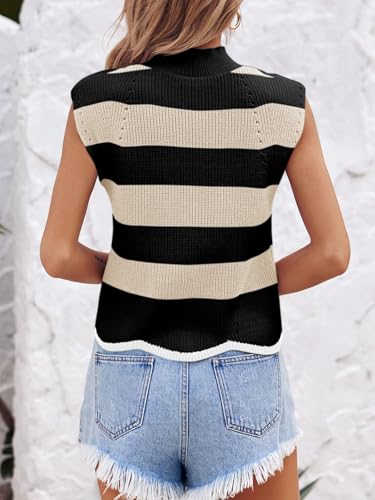 Image of Saodimallsu Womens Striped Sweater Vest Sleeveless Mock Neck Cap Sleeve Ribbed Knit Summer Crop Tops