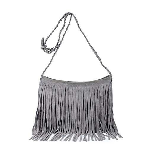 laoonl Bolso de hombro con borla para mujer, estilo étnico suave, cuero sintético, bohemio, con flecos Cover