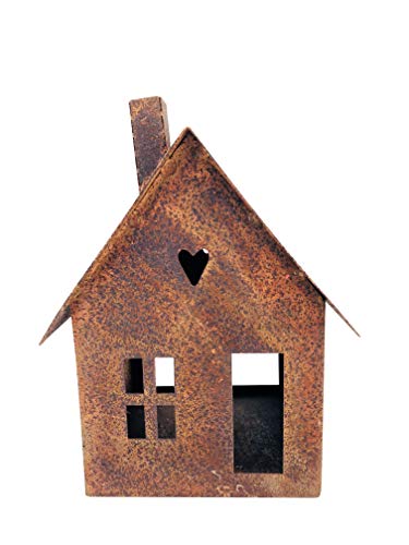 ecosoul Gartendeko Haus Laterne Gartenlicht zum Stellen Metall Rost Deko Kerzenhalter Fensterbank Advent