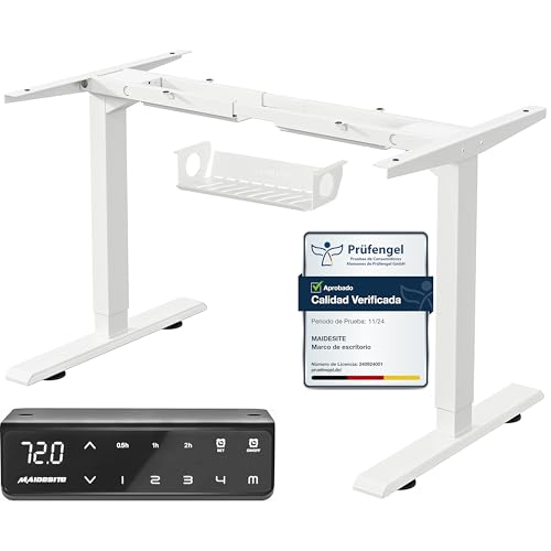 MAIDeSITe Mesa de pie eléctrica Ajustable en Altura 2 Patas Elevadoras con Motor Dual(Blanco)