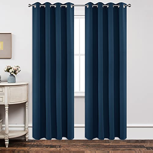 Joydeco Blackout Curtains 84 Inch Length 2 Panels Set, Thermal Insulated Long Curtains& Drapes 2 Burg, Room Darkening Grommet Drapes for Living Room Bedroom Window (W52 x L84 Inch, Navy Blue